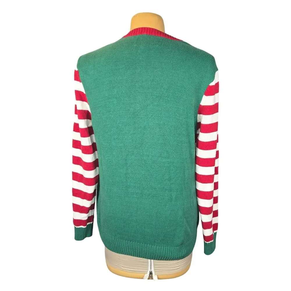 Ugly Christmas Sweater XL Pug Puppy Dog Santa‎ hat Green Striped Holiday Funny